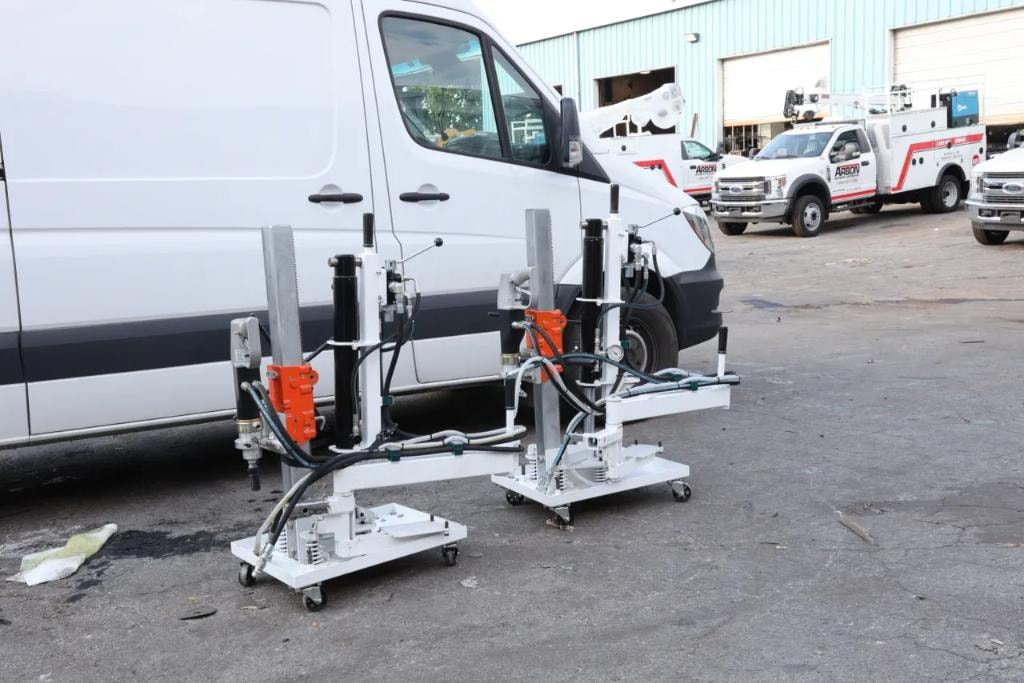Two core drill rigs parked outside service facility