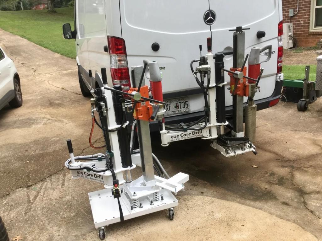 Eze Core Drill mounted on van hitch